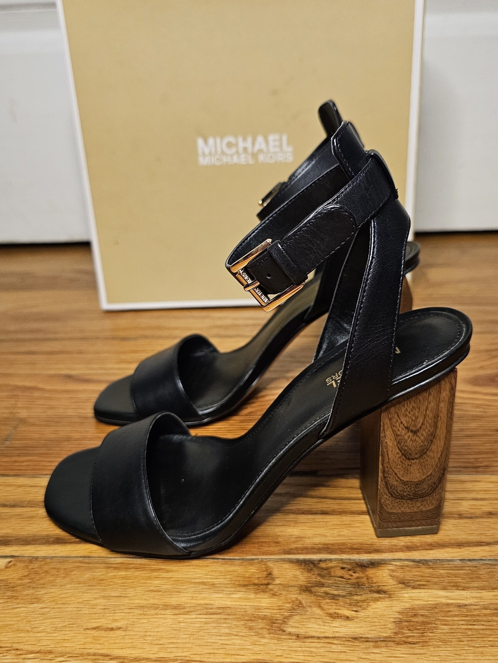 Michael Kors Black Leather Block Heel Sandals